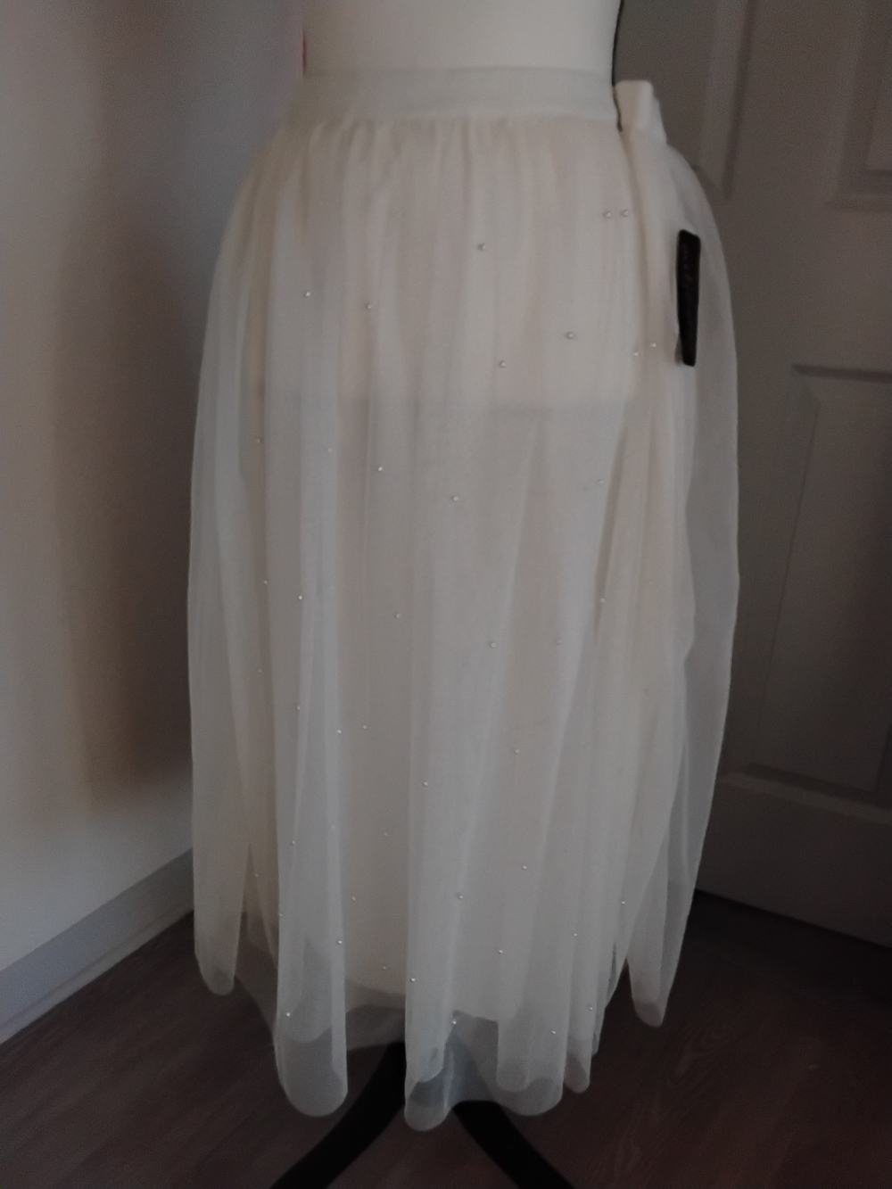 Metro Wear Cream Tulle Midi Skirt with Sparkle Detail